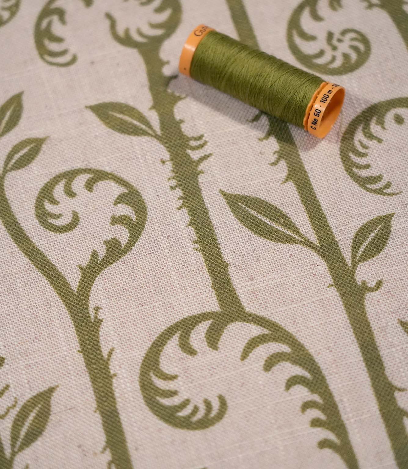 Little Bracken Natural Fabric / Sage Green