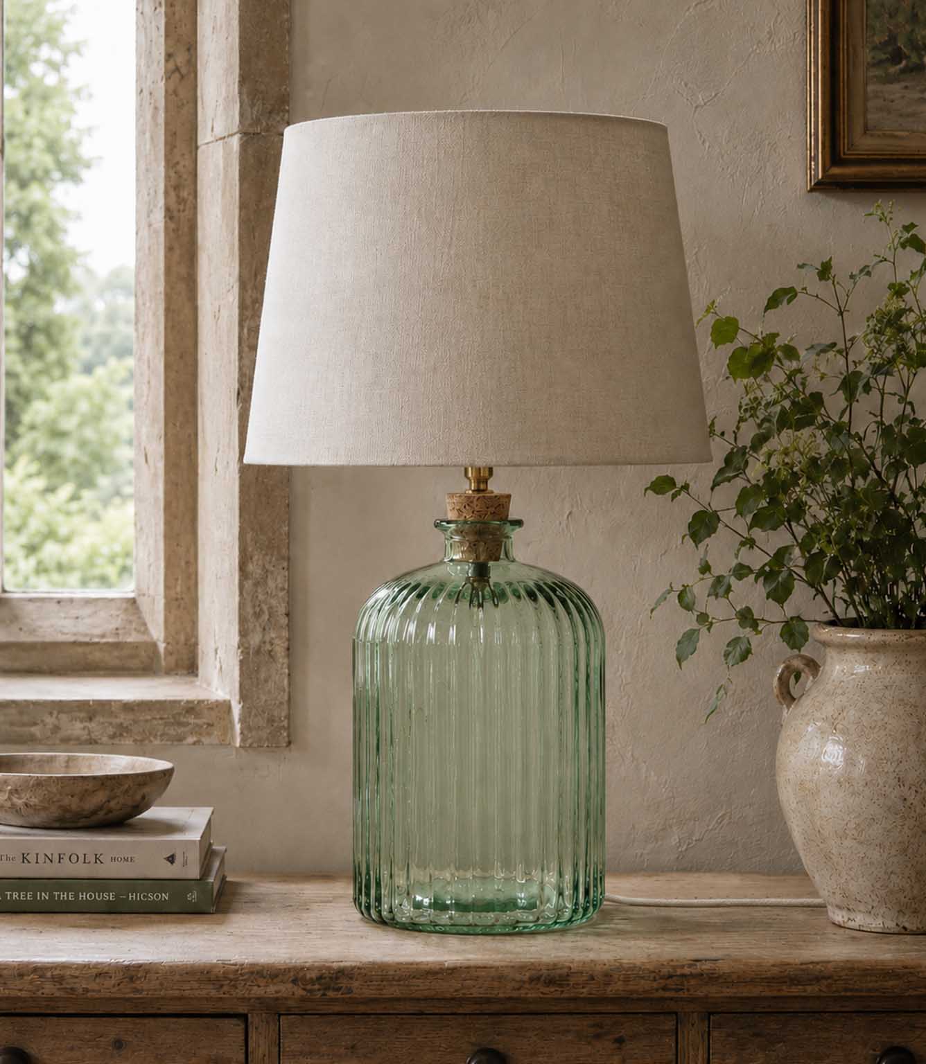 Lynton 29cm Recycled Glass Natural Green Lamp Base