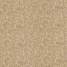 Manorville Dune floral fabric featuring an intricate repeating botanical pattern of delicate cream flowers, intertwining leafy vines and trailing foliage against a warm sandy beige background.