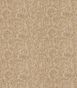 Manorville Dune floral fabric featuring an intricate repeating botanical pattern of delicate cream flowers, intertwining leafy vines and trailing foliage against a warm sandy beige background.