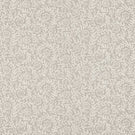 Manorville Gull floral fabric featuring an intricate repeating design of delicate ivory flowers, winding leafy stems and foliage against a soft, warm grey-beige background.
