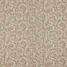 Manorville Quaker floral fabric featuring a repeating botanical pattern of delicate ivory flowers, trailing leafy branches and intertwining stems against a warm taupe and stone background with a subtle woven texture.
