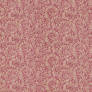 Manorville Rosehip floral fabric featuring a repeating botanical print of delicate cream flowers, trailing leafy branches and winding stems against a warm, dusty rose pink background with subtle tonal texture.