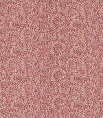 Manorville Rosehip floral fabric featuring a repeating botanical print of delicate cream flowers, trailing leafy branches and winding stems against a warm, dusty rose pink background with subtle tonal texture.