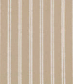 Meschutt Quaker fabric featuring evenly spaced ivory embroidered vertical stripes with decorative zigzag edges on a natural beige woven background.