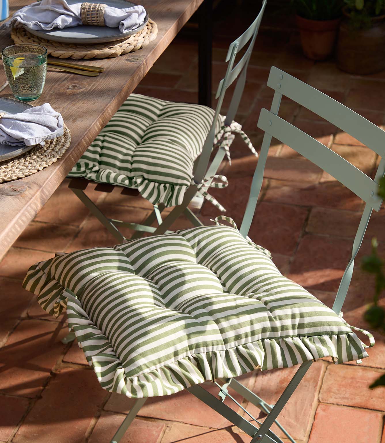 Millie Ruffle Green 2 Pack Indoor / Outdoor Seat Pads
