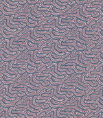Noyack Anemone patterned fabric featuring a repeating abstract design of flowing, irregular shapes in muted slate blue, dusty rose pink and ivory, with intricate feathered outlines creating a distinctive, organic pattern.