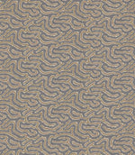Noyack Rockport patterned fabric featuring a repeating abstract design of flowing, irregular shapes in muted slate grey, warm taupe and cream, with delicate feathered outlines creating an intricate, organic pattern.