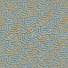 Noyack Saltwater patterned fabric featuring a repeating abstract design of flowing, irregular shapes in muted duck egg blue, warm beige and cream, with finely textured, feathered outlines creating an intricate, organic pattern.