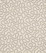 Orient Gull fabric with a repeating abstract wavy pattern in soft grey embroidery on a natural ivory woven background.