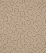 Orient Quaker embroidered fabric featuring a continuous flowing abstract pattern in tonal beige and taupe on a natural woven background.
