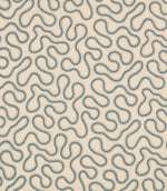 Orient Saltwater embroidered fabric with a repeating abstract squiggle pattern in muted blue on a soft cream woven background.