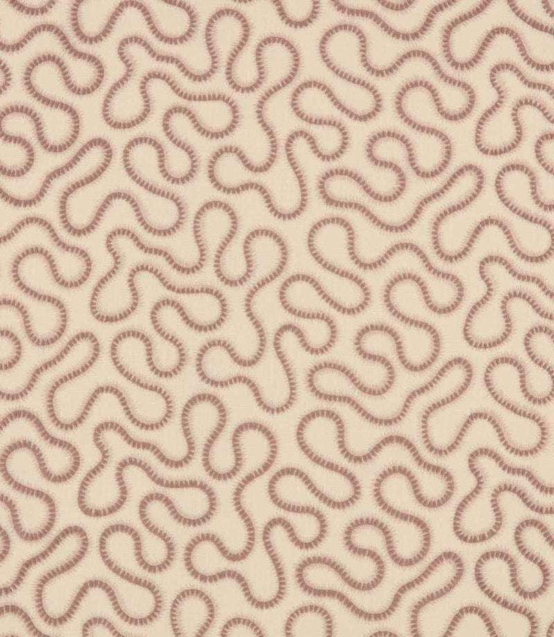 Orient Shell fabric featuring delicate dusty pink embroidered wavy lines on a warm ivory background with a subtle woven texture.