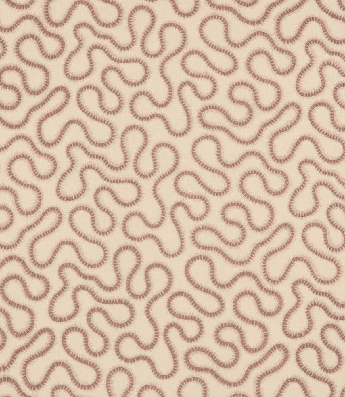 Orient Shell fabric featuring delicate dusty pink embroidered wavy lines on a warm ivory background with a subtle woven texture.
