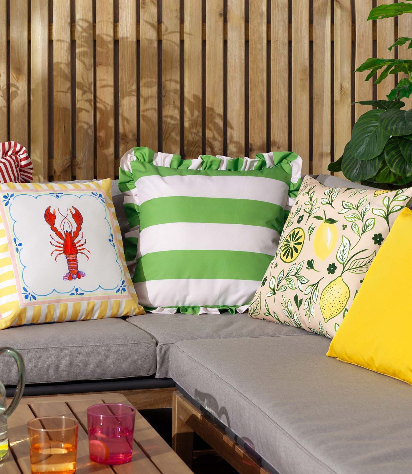 Palm Royale Stripe Ruffle Green Outdoor Cushion