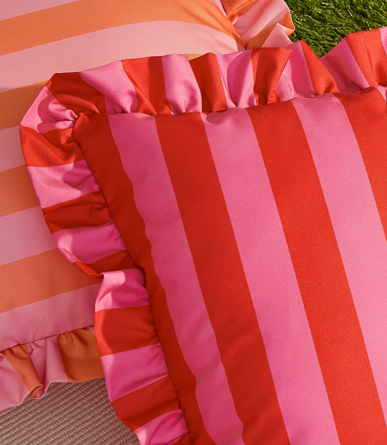 Palm Royale Stripe Ruffle Pink / Red Outdoor Cushion