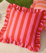 Palm Royale Stripe Ruffle Pink / Red Outdoor Cushion