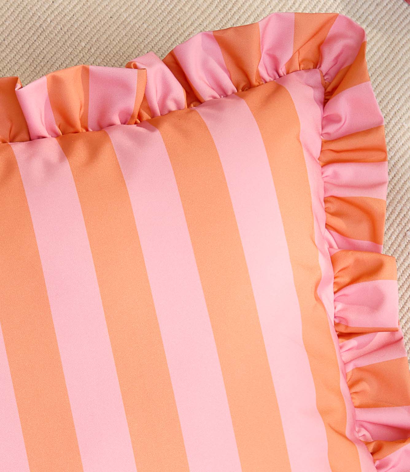 Palm Royale Stripe Ruffle Pink / Orange Outdoor Cushion