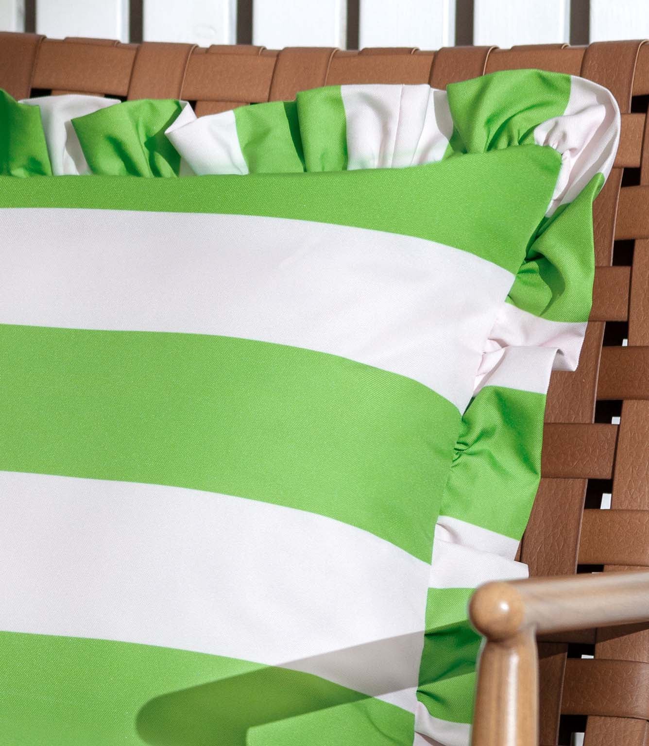 Palm Royale Stripe Ruffle Green Outdoor Cushion