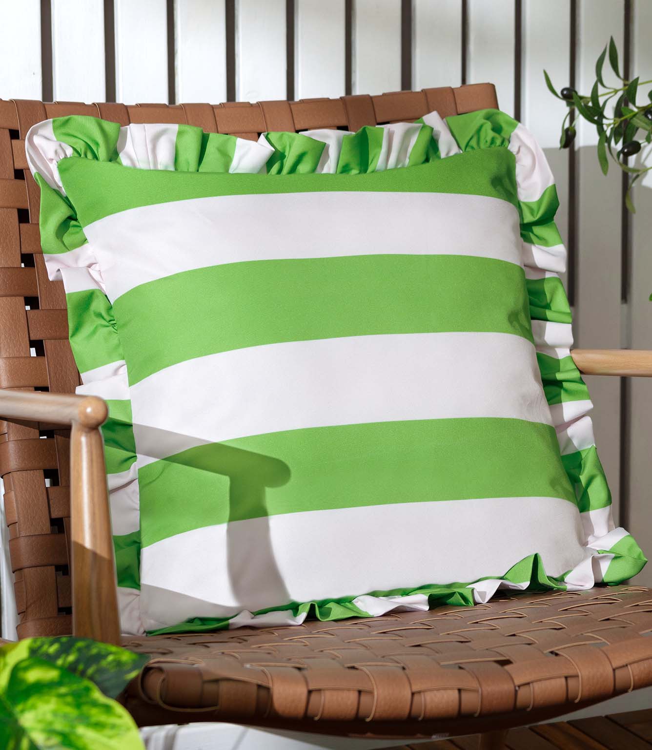 Palm Royale Stripe Ruffle Green Outdoor Cushion