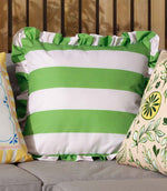 Palm Royale Stripe Ruffle Green Outdoor Cushion