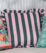 Palm Royale Stripe Ruffle Pink / Green Outdoor Cushion