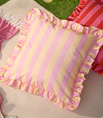 Palm Royale Stripe Ruffle Pink / Yellow Outdoor Cushion