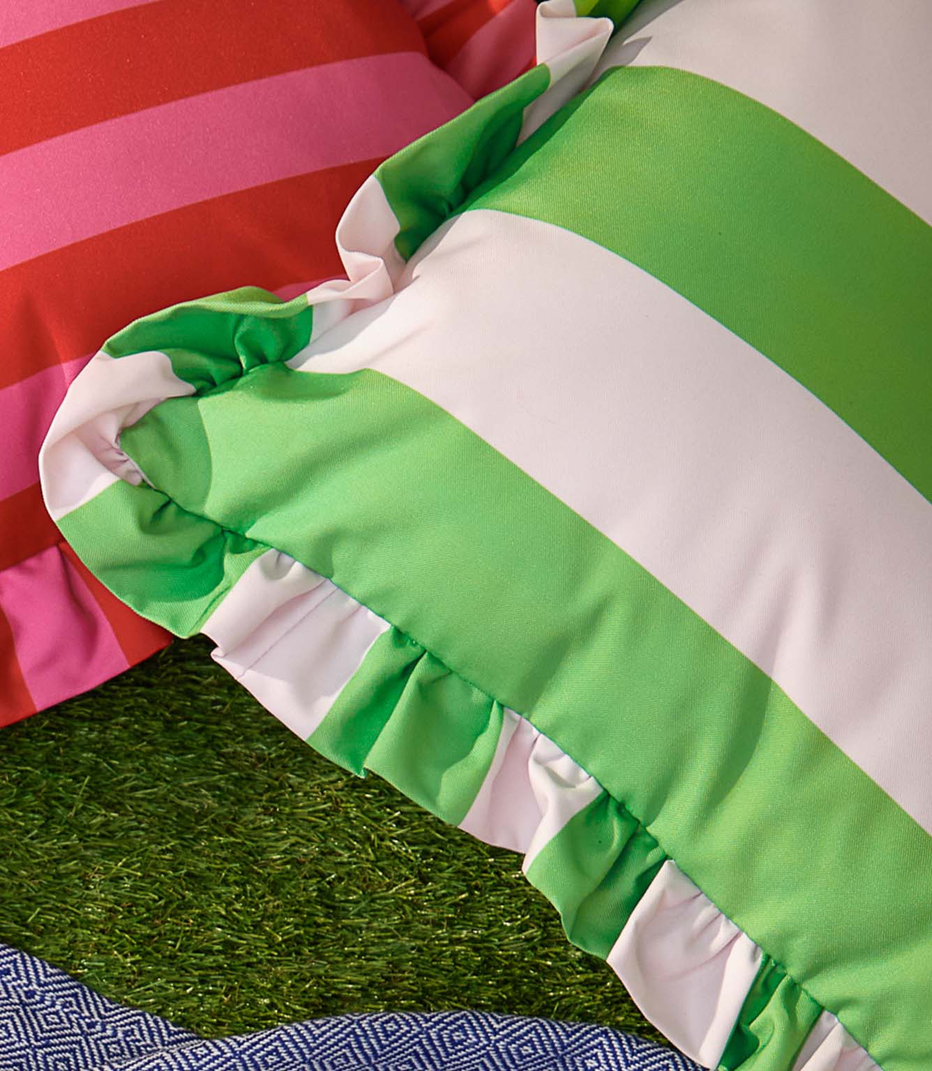 Palm Royale Stripe Ruffle Green Outdoor Cushion
