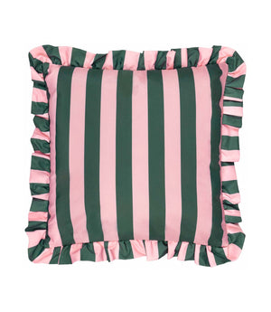 Palm Royale Stripe Ruffle Pink / Green Outdoor Cushion