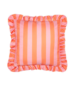 Palm Royale Stripe Ruffle Pink / Orange Outdoor Cushion