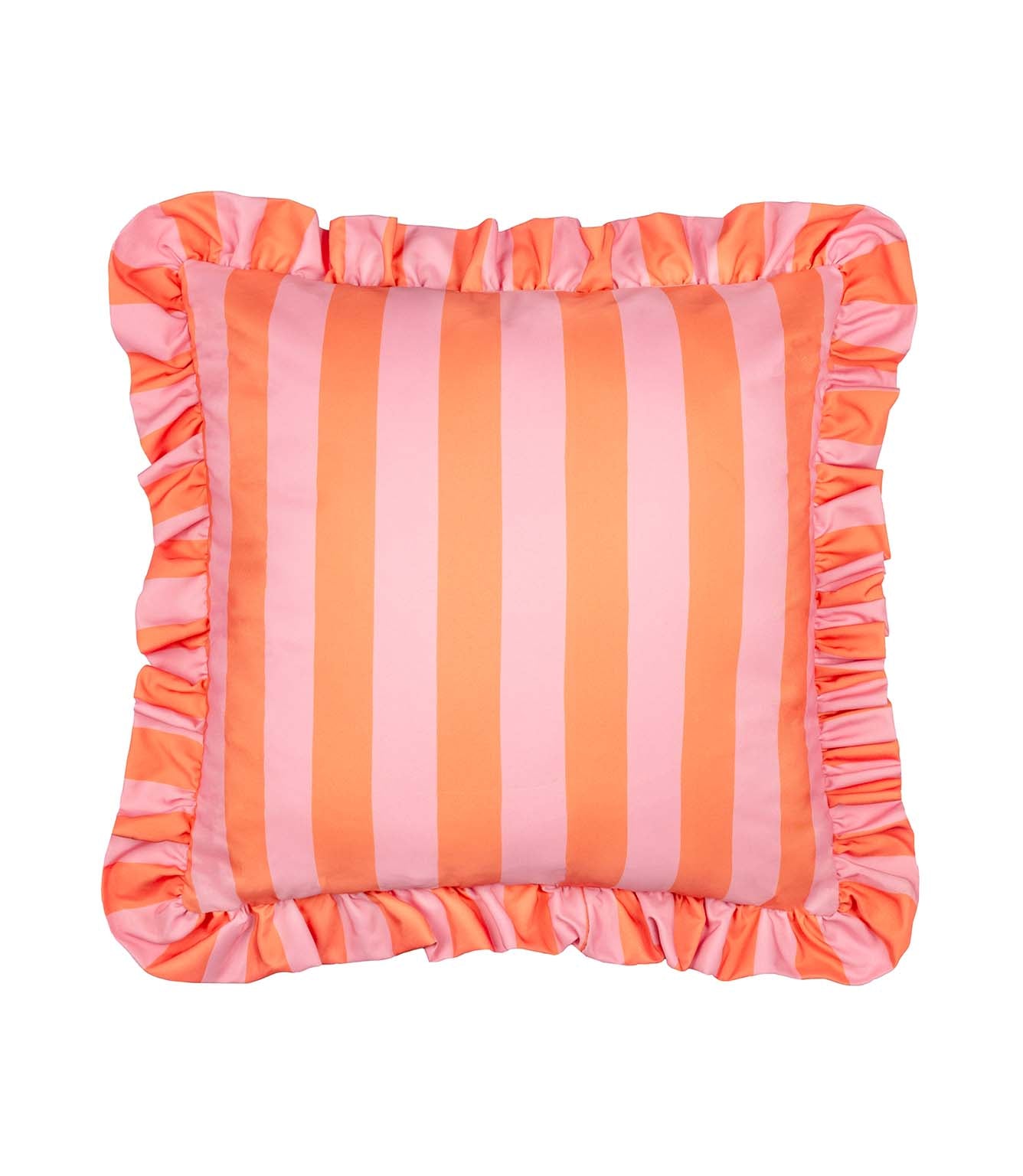 Palm Royale Stripe Ruffle Pink / Orange Outdoor Cushion