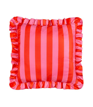 Palm Royale Stripe Ruffle Pink / Red Outdoor Cushion