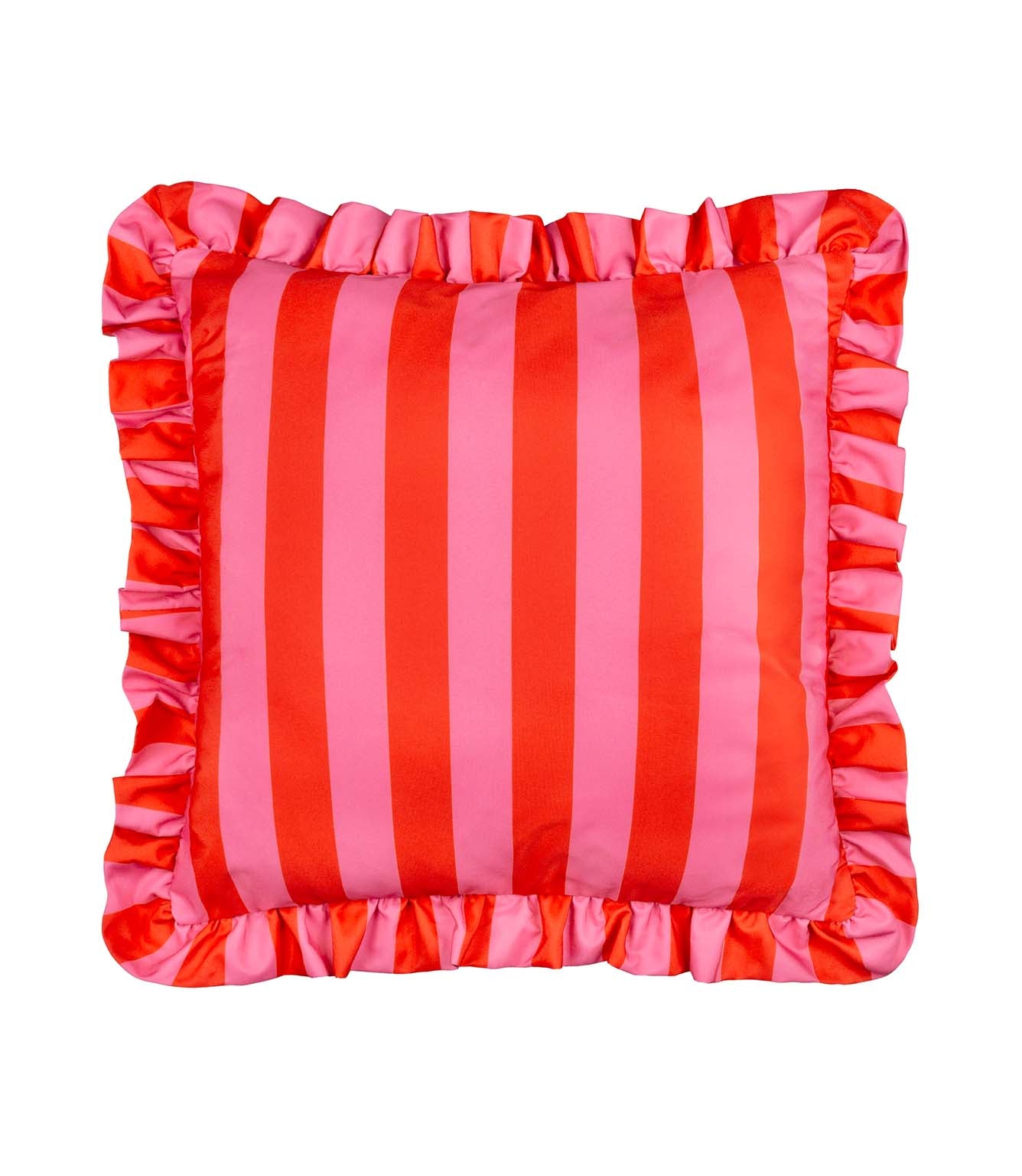 Palm Royale Stripe Ruffle Pink / Red Outdoor Cushion