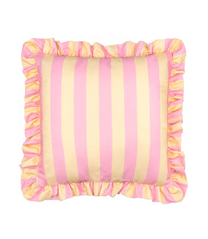 Palm Royale Stripe Ruffle Pink / Yellow Outdoor Cushion