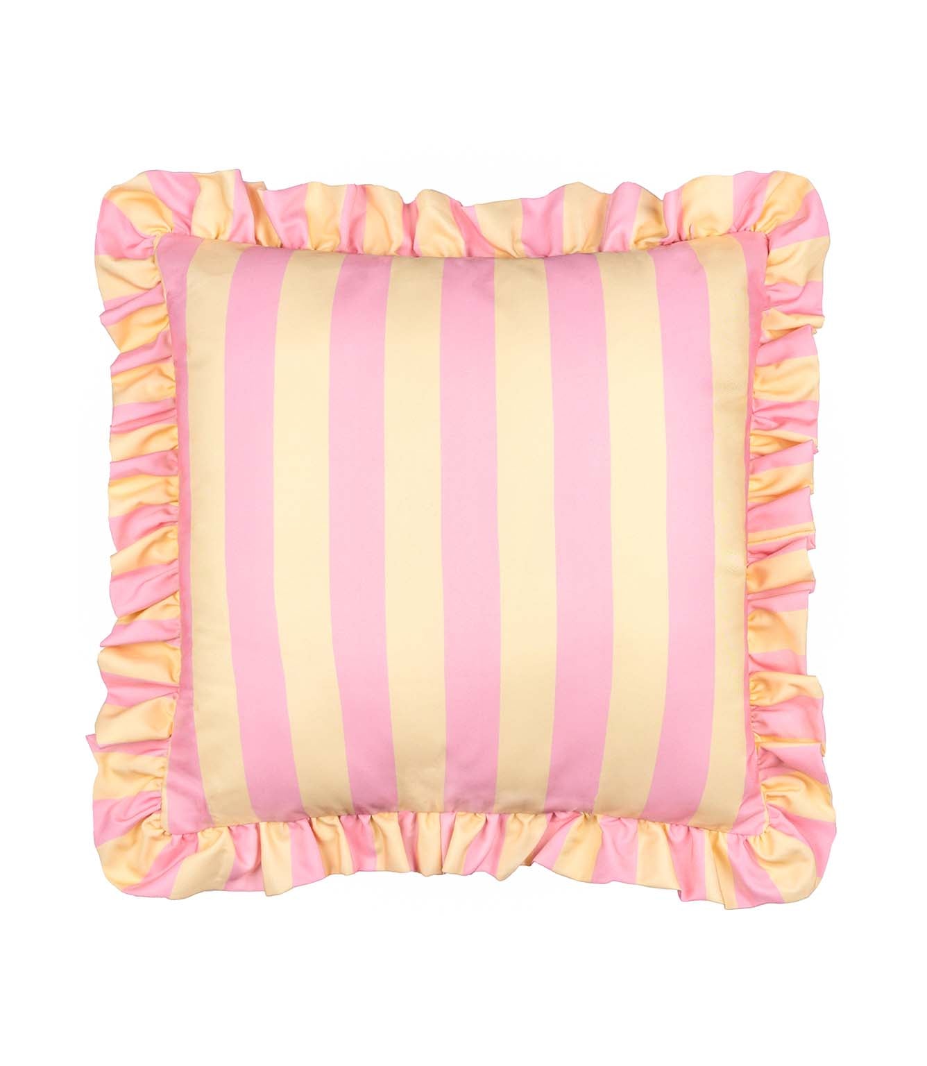 Palm Royale Stripe Ruffle Pink / Yellow Outdoor Cushion