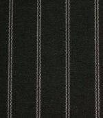 Black woven striped upholstery fabric with fine white stitched vertical lines on a textured weave background.