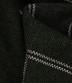Macro detail of charcoal woven upholstery fabric with subtle white stitched stripe pattern and textured finish.