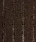 Coffee brown woven striped upholstery fabric with fine white stitched vertical lines and a textured weave finish.