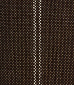 Close-up detail of coffee brown textured fabric featuring narrow white stitched stripe detailing.