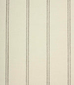 Ecru woven striped upholstery fabric with fine grey stitched vertical lines and a soft textured weave finish.