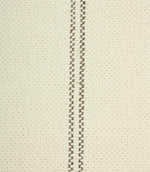 Close-up detail of ecru textured fabric featuring narrow grey stitched stripe detailing.