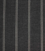 Ink blue woven striped upholstery fabric with fine white stitched vertical lines and a textured weave finish.