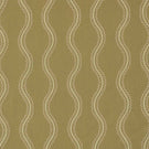 Riverhead Kelp embroidered fabric featuring flowing ivory wavy stripes with delicate scalloped detailing on a muted olive green textured background.