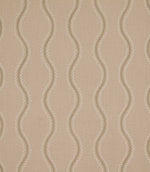 Riverhead Quaker embroidered fabric with gently undulating beige stripes and delicate ivory scalloped detailing on a natural taupe textured background.