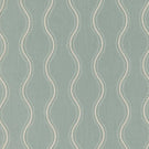 Riverhead Saltwater fabric featuring flowing ivory embroidered stripes with fine scalloped edges on a soft seafoam blue-green textured background.