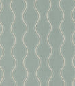 Riverhead Saltwater fabric featuring flowing ivory embroidered stripes with fine scalloped edges on a soft seafoam blue-green textured background.