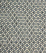 Rossini Denim fabric featuring a geometric woven pattern in denim blue, cream and charcoal tones.