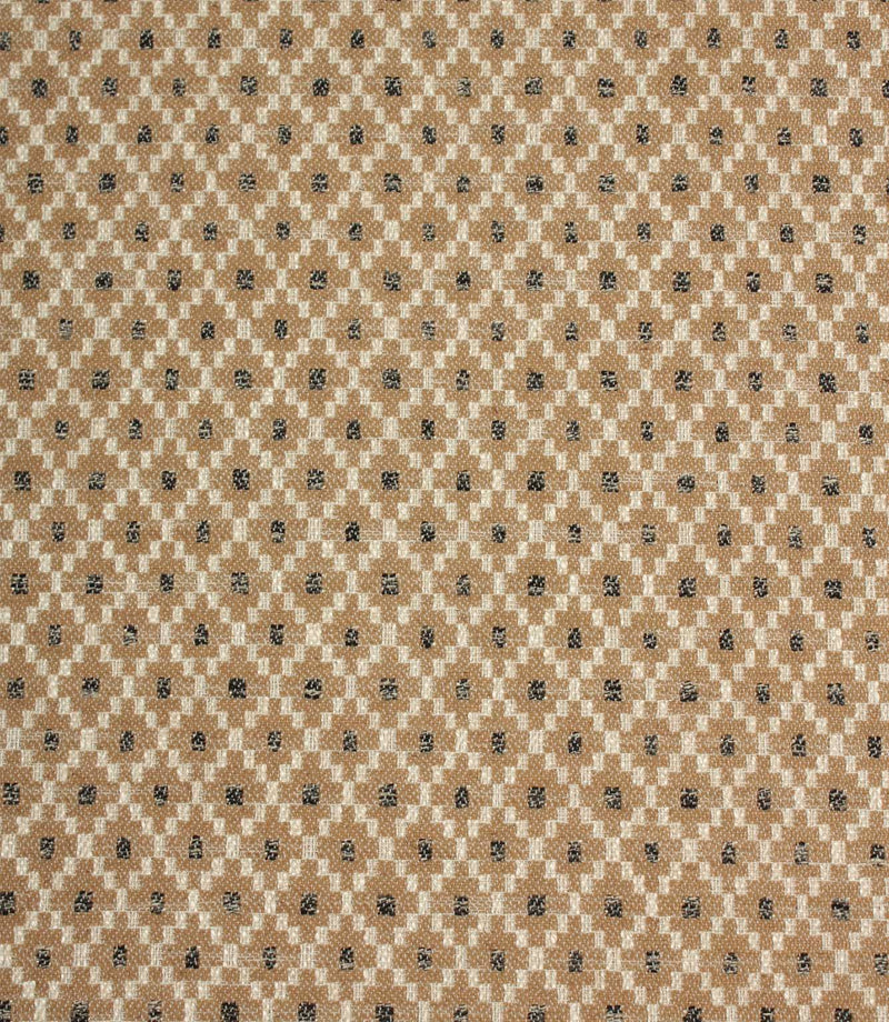 Rossini Mocha fabric featuring a woven geometric pattern in warm mocha, cream and charcoal tones.