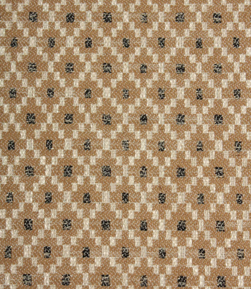 Close-up of Rossini Mocha fabric highlighting the textured geometric weave and contrasting woven details.
