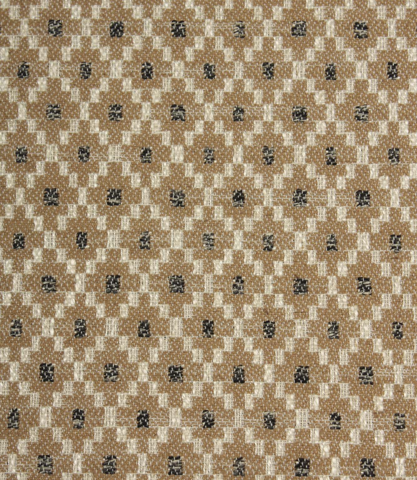 Close-up of Rossini Mocha fabric highlighting the textured geometric weave and contrasting woven details.